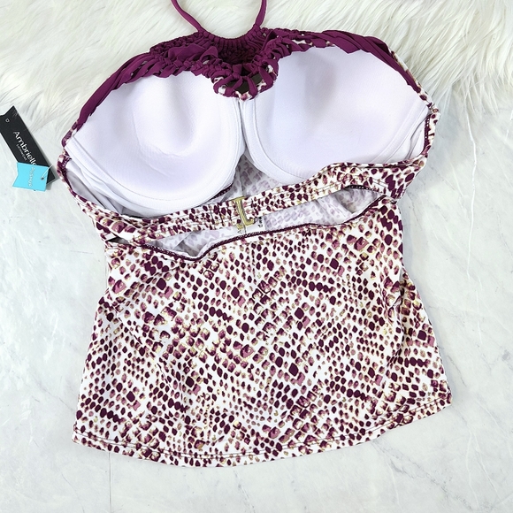 Ambrielle Snakeskin Maroon Gold Macrame Tankini - Picture 4 of 8